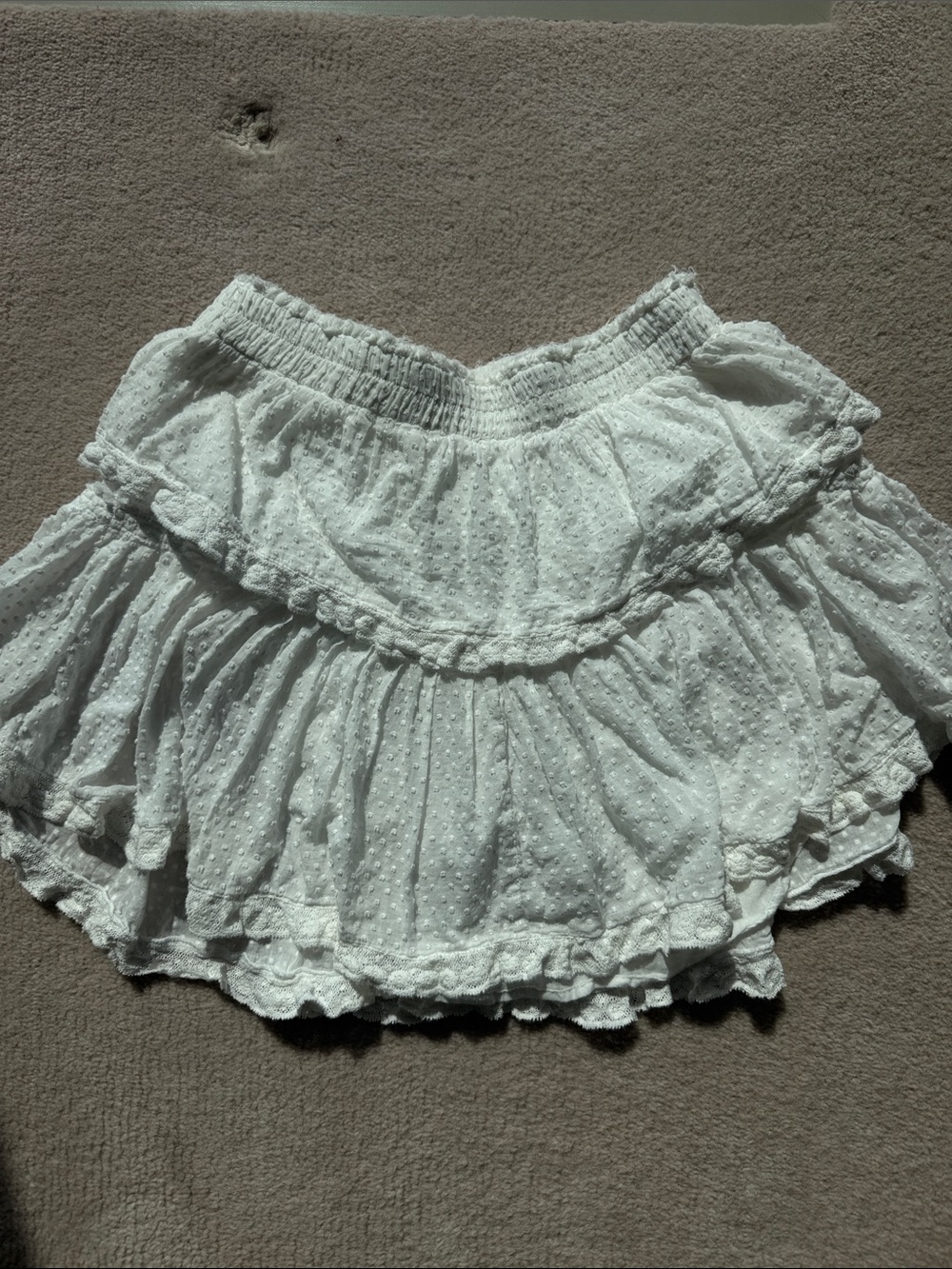 LoveShackFancy White Dotted Tiered Skater Mini Skirt